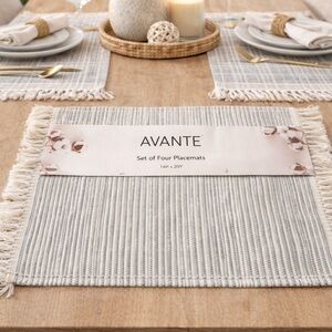 NEW Avante Grey Neutral Fringe Placemats Set of 4 Farmhouse Boho